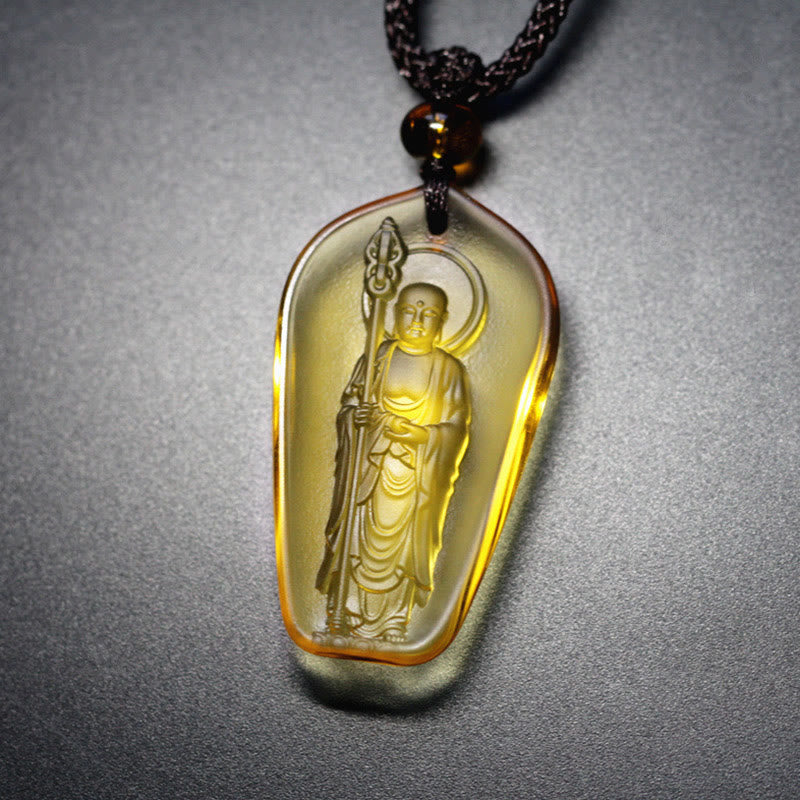 Buddha Stones Ksitigarbha Budda Liuli Kryształowy Amulet Spokoju Naszyjnik Wisiorek
