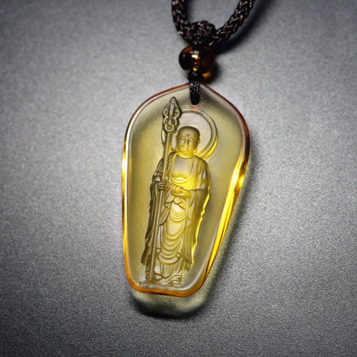 Buddha Stones Ksitigarbha Budda Liuli Kryształowy Amulet Spokoju Naszyjnik Wisiorek
