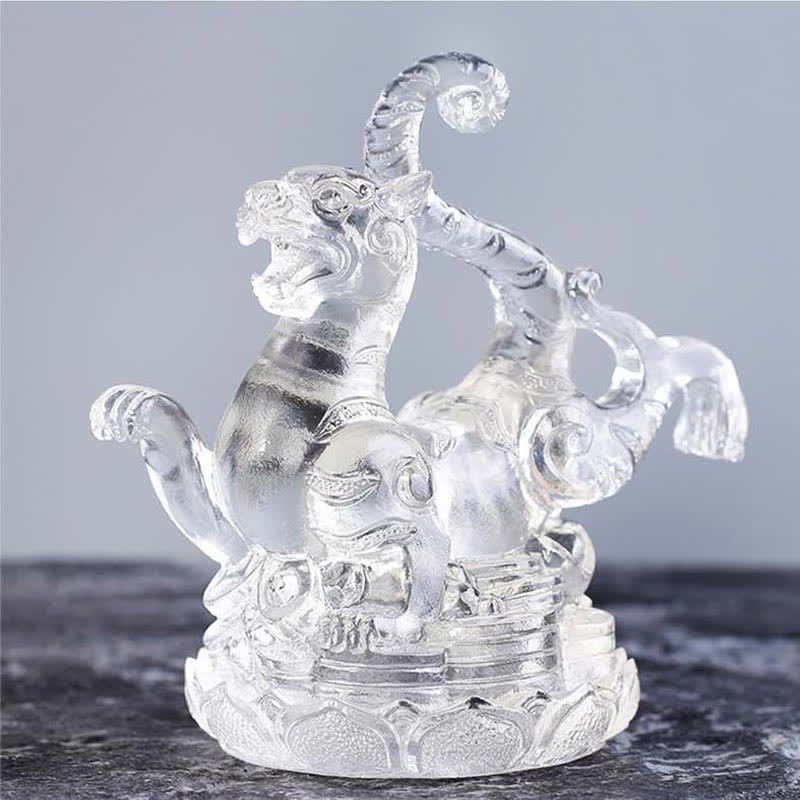 Buddha Stones Feng Shui Cztery Symbole Błękitny Smok Ręcznie Robiony Kryształ Liuli Dzieło Sztuki Dekoracja Domu Biurowego