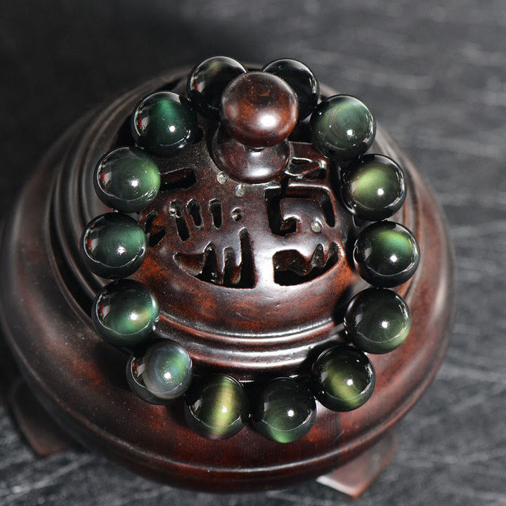 Bransoletka z naturalnego zielonego oka obsydianu z Buddha Stones