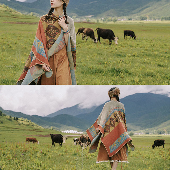 Buddha Stones Tybetański szal Diamentowy wzór Zimowy ciepły szalik - image 10