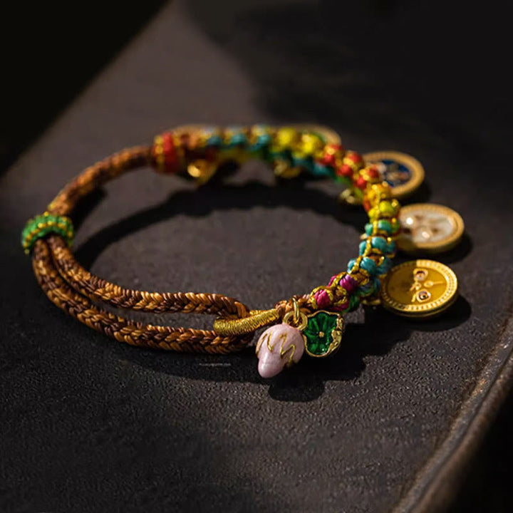 Buddha Stones Tybetańskie Kolorowe Liny Pięć Bogów Bogactwa Szczęścia Bransoletka Warkocz