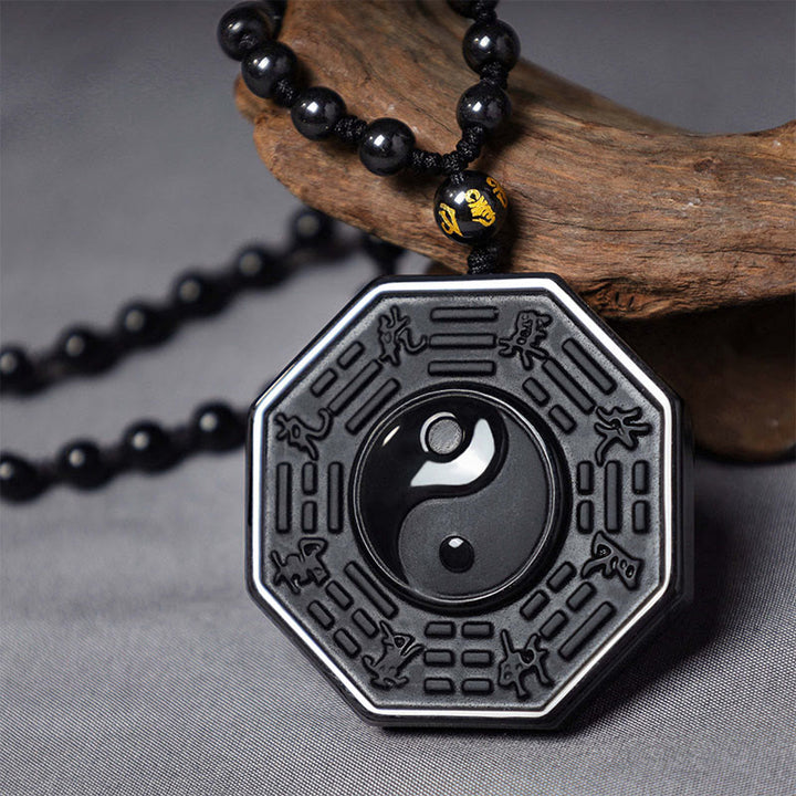 Naszyjnik z wisiorkiem Yin Yang z Buddha Stones z czarnego obsydianu - image 2