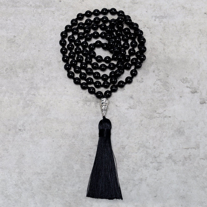 Buddha Stones 108 Mala Czarne Koraliki Onyksowe Naszyjnik Koraliki Modlitwy Medytacji Jogi