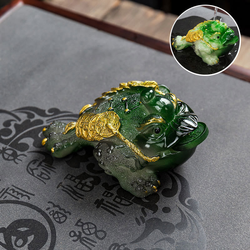 Buddha Stones Zmieniające Kolor FengShui Bogactwo Szczęśliwa Żaba Miedziana Moneta Herbata Zwierzę Żywica Figurka Dekoracja
