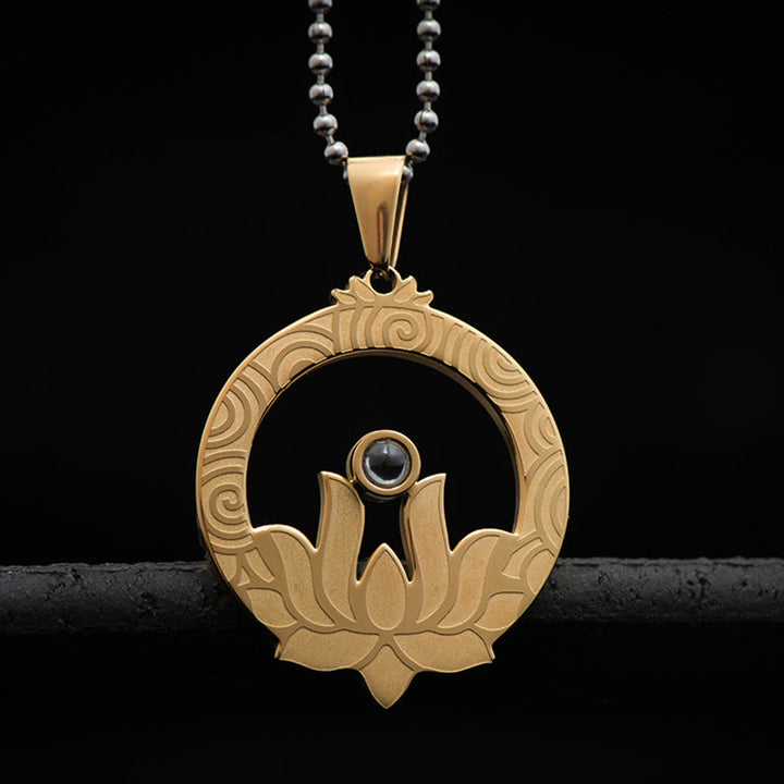 Buddha Stones Lotos Tytanowa Stal Oświecenie Projekcja Shurangama Mantra Naszyjnik Wisiorek