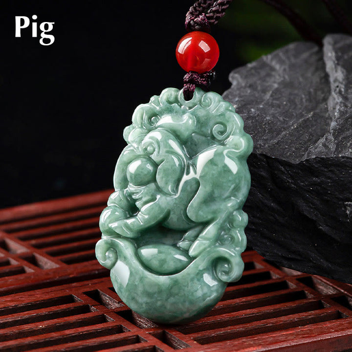 Buddha Stones Naturalny Jadeit 12 Chiński Zodiak Naszyjnik Wisiorek Dobrobytu - Świnia - image 25