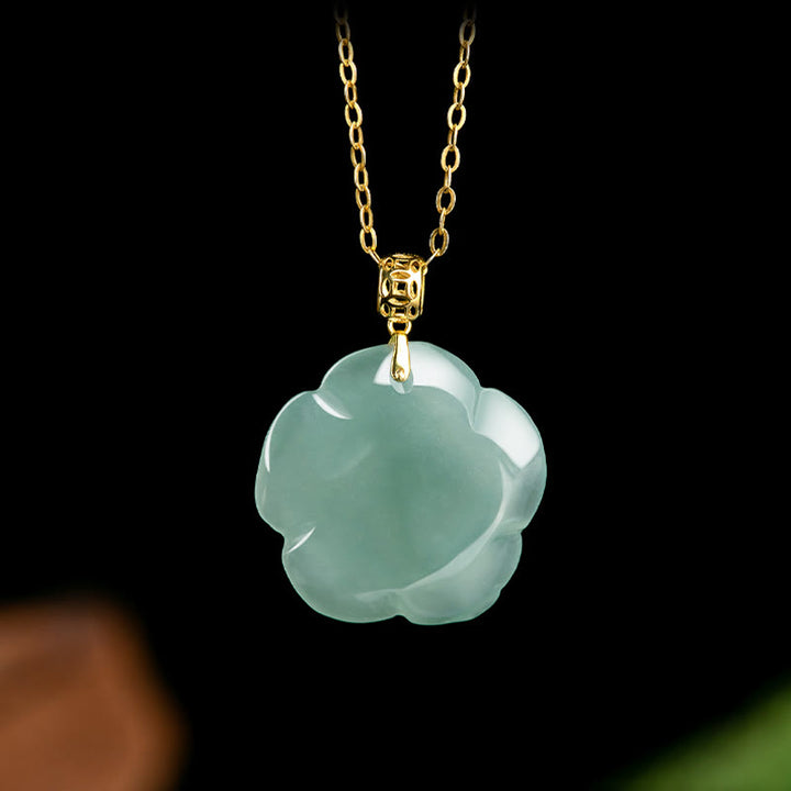 Buddha Stones 18K Złoto 925 Srebro Naturalny Jade Róża Szczęście Naszyjnik Wisiorek