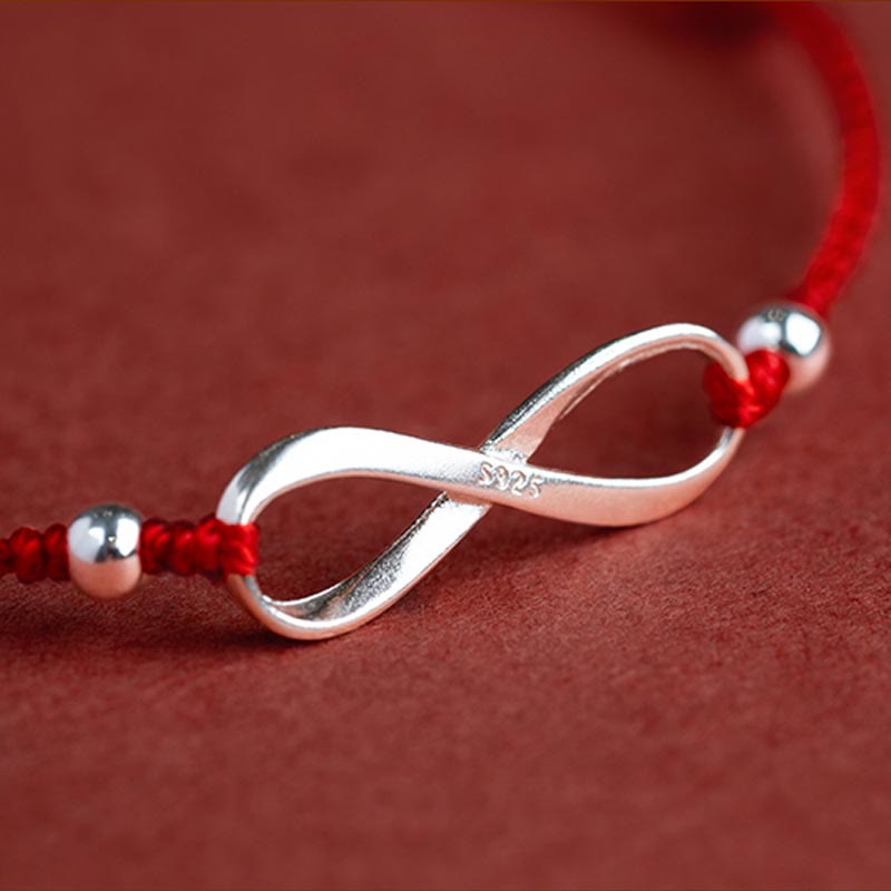 Buddha Stones 925 Srebro Sterlingowe Endless Knot Protection Luck Bransoletka z czerwonego sznurka Anklet
