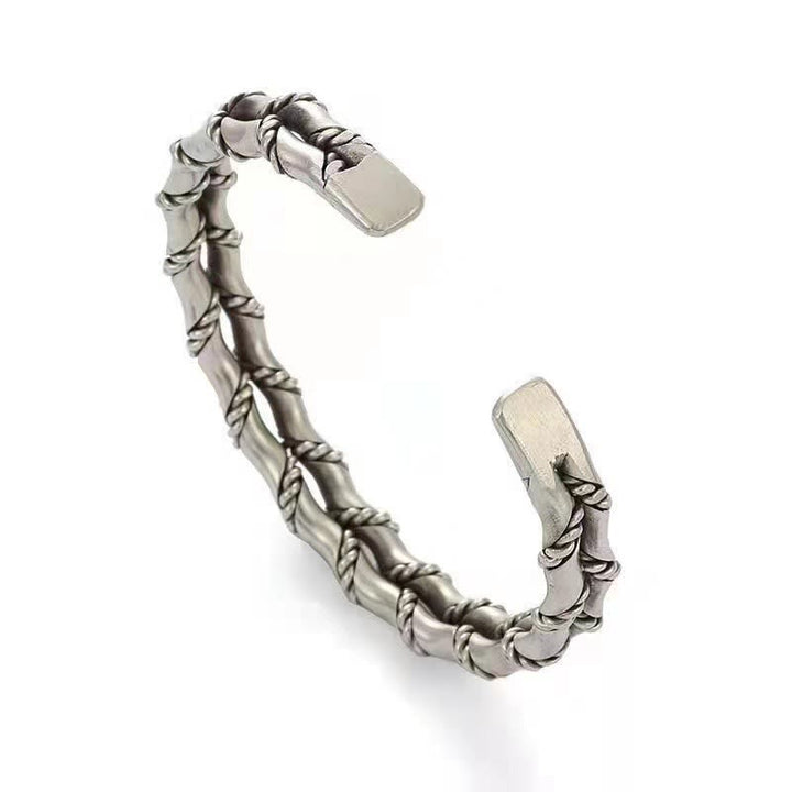 Buddha Stones Vintage Double Layer Bamboo Pattern Luck Cuff Bangle
