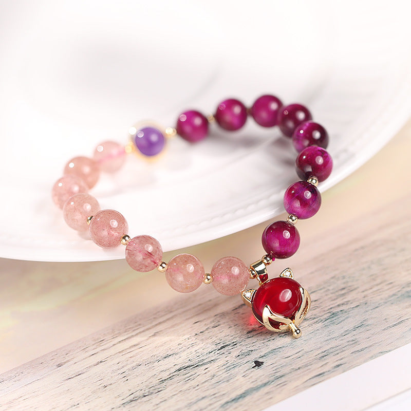 Bransoletka PiXiu Love z Buddha Stones Naturalny Kwarc Truskawkowy
