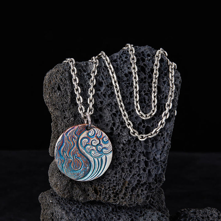 Naszyjnik z Buddha Stones wykonany ze srebra próby 990 Yin Yang, woda i ogień, równowaga
