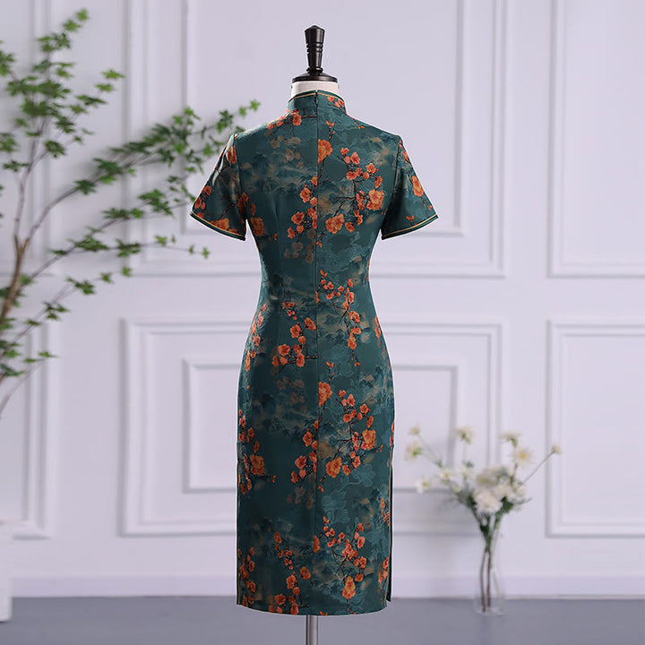 Buddha Stones Retro Kwiat Lotos Piwonia Pióro Druk Qipao Sukienka Damska Cheongsam Sukienka - image 2