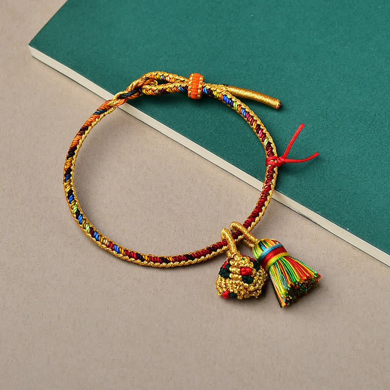 Buddha Stones Kolorowa Lina Szczęścia Ręcznie Robiona Bransoletka Zongzi Złota Kula Charm
