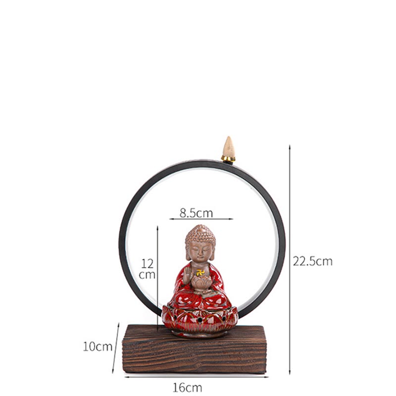 Buddha Stones Budda Lotos Cofający Dym Fontanna Ceramiczny Błogosławieństwo Kadzielnica Z Dekoracją Światła