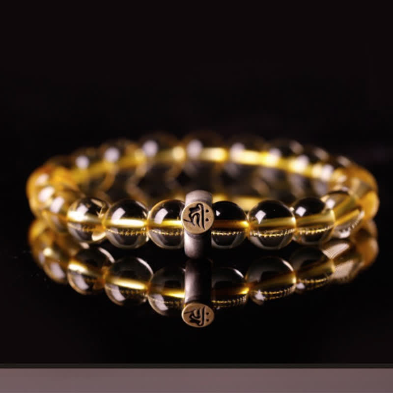 Bransoletka ochronna ze srebra próby 925 z chińskim znakiem zodiaku Natal Buddha i cytrynem