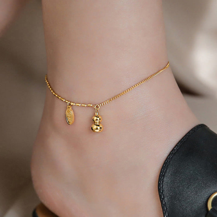 Bransoletka na kostkę Buddha Stones 18k Gold Lucky Gourd Design Wealth Buckle