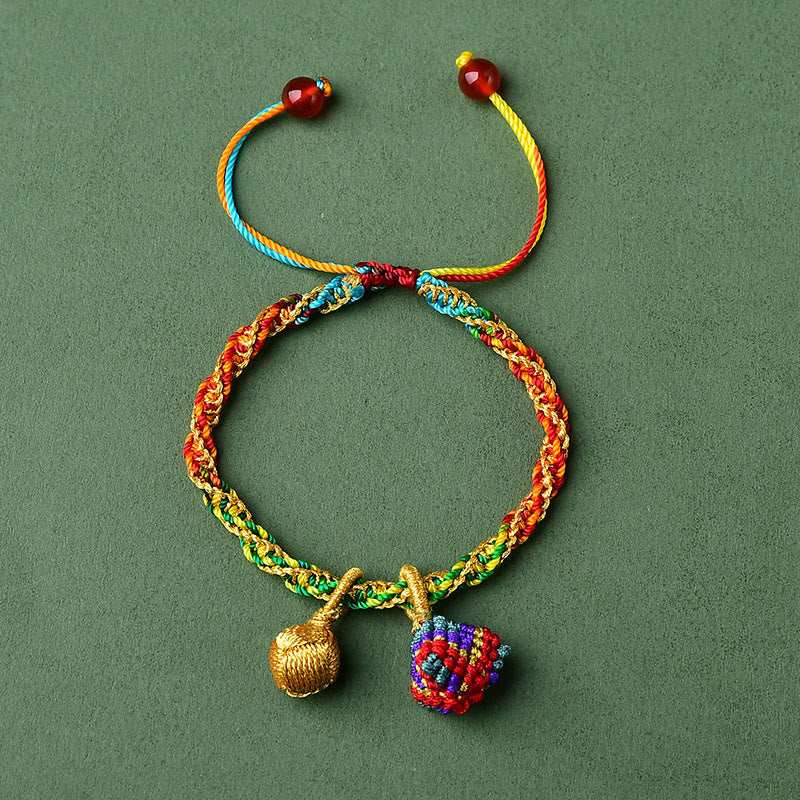 Buddha Stones Kolorowa Lina Szczęścia Ręcznie Robiona Bransoletka Zongzi Złota Kula Charm
