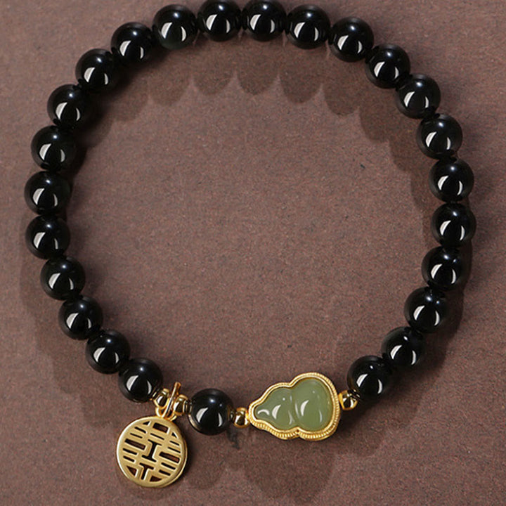 Naturalna czarna obsydianowa bransoletka z jadeitu Hetian Gourd Double Happiness Strength