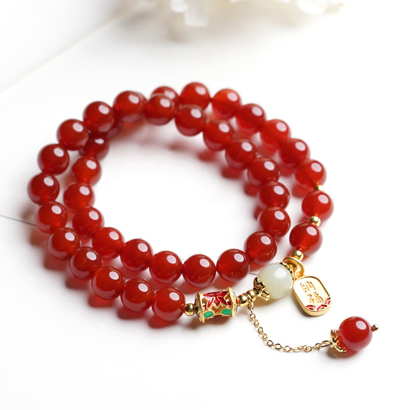 Buddha Stones Naturalny Czerwony Agat Hetian Jade Fu Charakter Pewność Bransoletka Charm