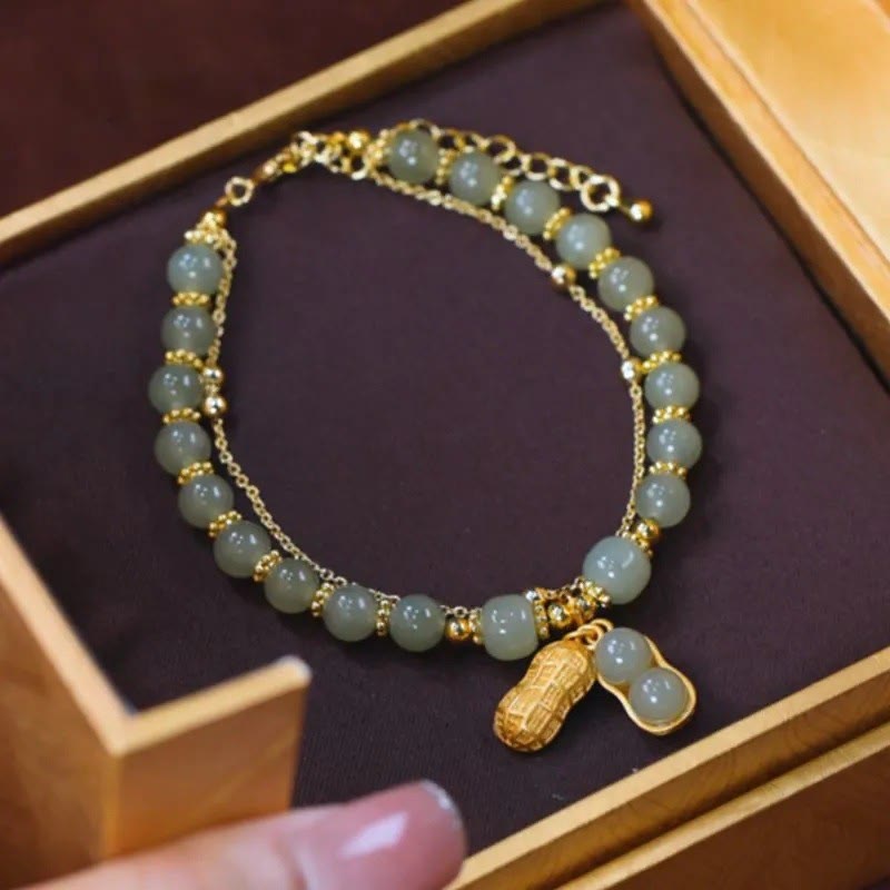 Buddha Stones Jade Liść Miłorząb Tulipan Orzeszek Fu Charakter Szczęścia Bransoletka Koralikowa