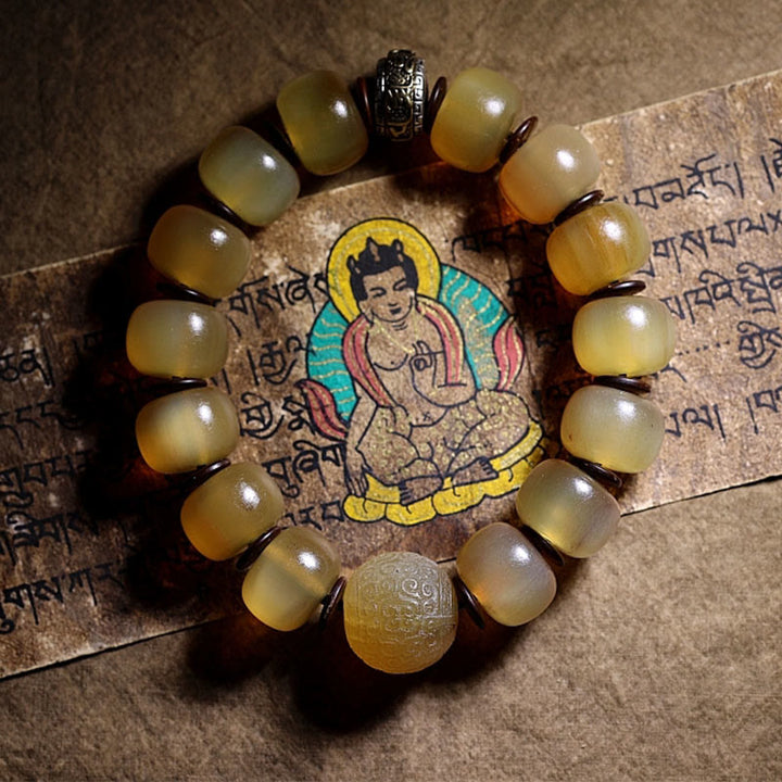 Buddha Stones Ręcznie Robione Tybetańskie Rogi Owcze Om Mani Padme Hum Bransoletka Pomyślności