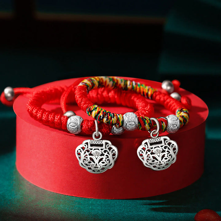 Buddha Stones 925 Srebro Sterling Chińskie Zawieszki Blokady Wielokolorowe Czerwone Sznurki Ochronne Ręcznie Pleciona Bransoletka Dla Dzieci