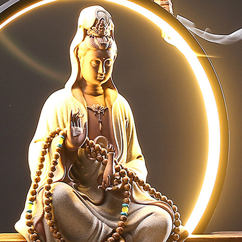Buddha Stones Budda Awalokiteśwara Ceramiczny Lotos Relaksacyjny Kadzielnica Dekoracja