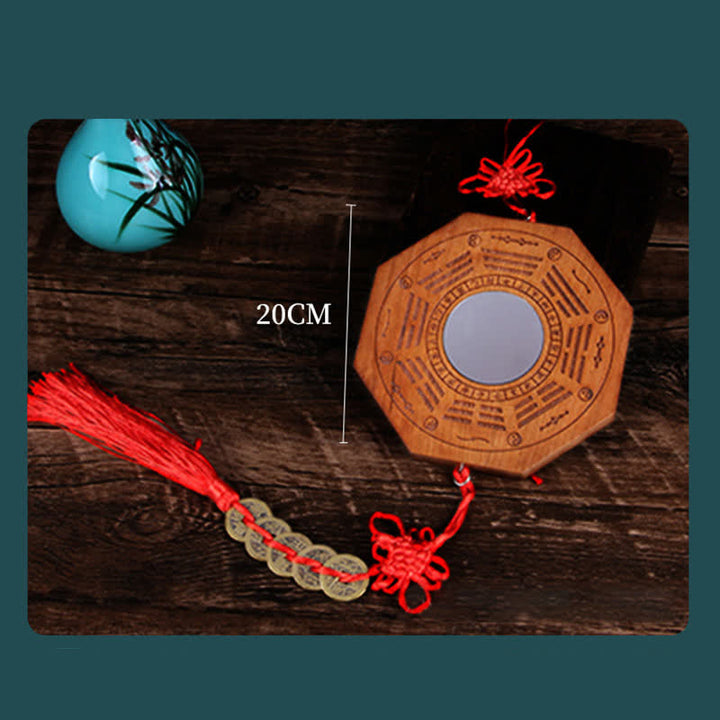 Feng Shui Bagua Mapa Peach Wood Monety Pięciu Cesarzy Chińskie Węzły Równowaga Mapa Energii Lustro - image 12