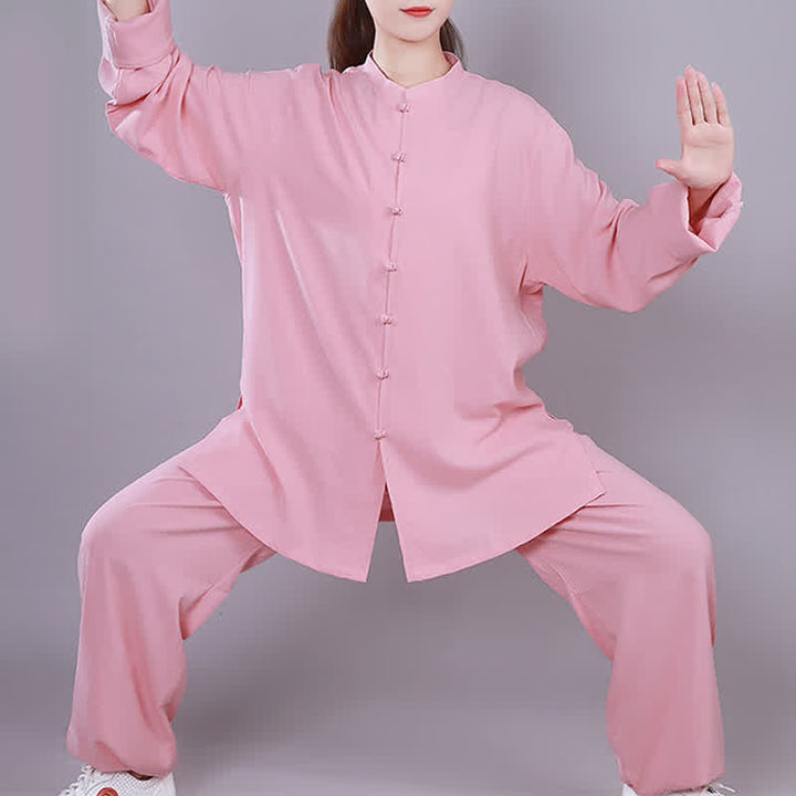 Buddha Stones Tai Chi Qigong Medytacja Modlitwa Duchowa Praktyka Zen Unisex Bawełniany Lniany Zestaw Ubrań - Różowy - Długi rękaw - US14, UK/AU18, EU46 (3XL)  - image 11