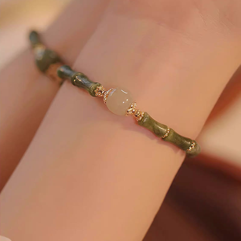 Buddha Stones 14K Miedziowane Peridot Hetian Jade Wzór Bambusa Bransoletka Szczęścia