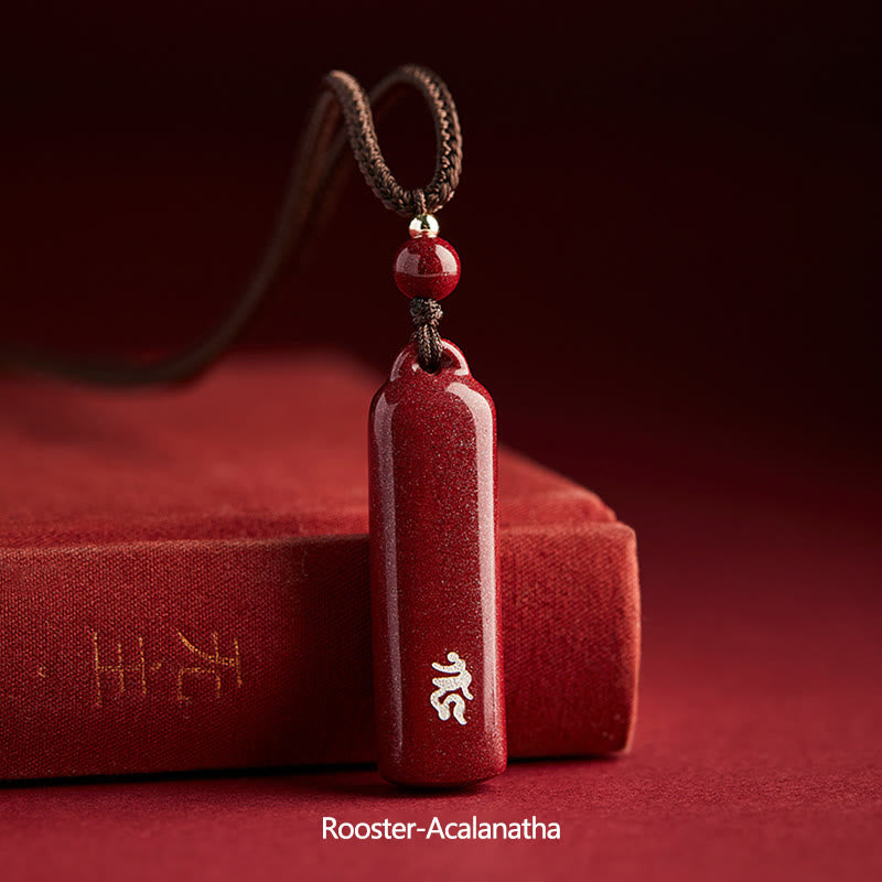 Chiński zodiak natalny budda cynober amulet ochrona sznurkowy naszyjnik wisior - Brązowy - Kogut-Acalanatha - image 16