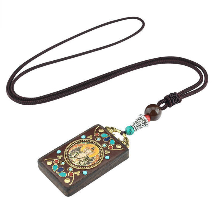 Buddha Stones Tybet Bóg Bogactwa Thangka Ebony Naszyjnik Pokój Wisiorek