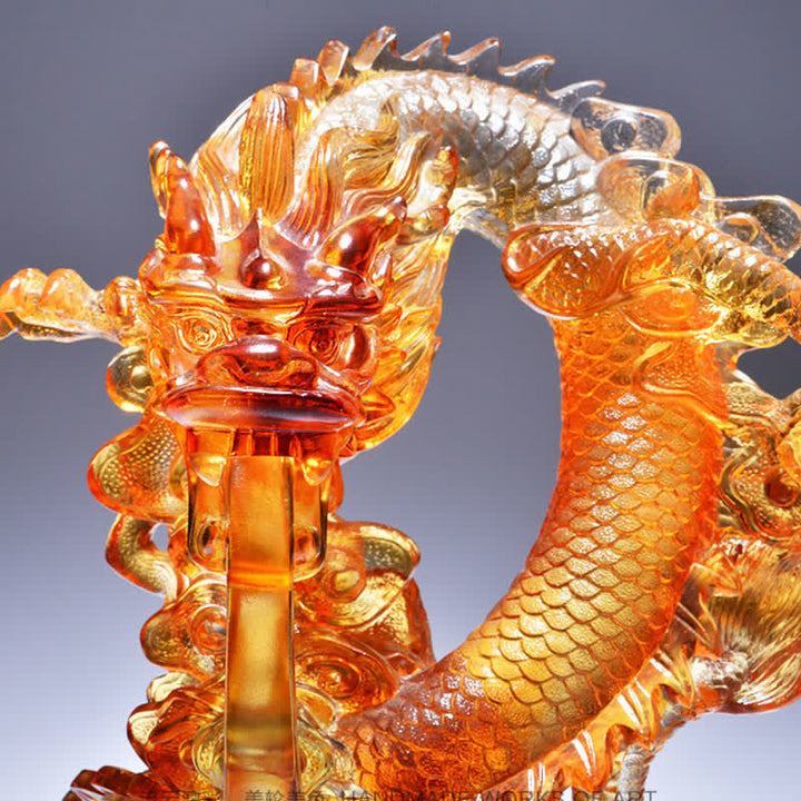 Buddha Stones Feng Shui Smok Ręcznie Robiony Kryształ Liuli Dzieło Sztuki Sukces Dekoracja Domu Biurowego