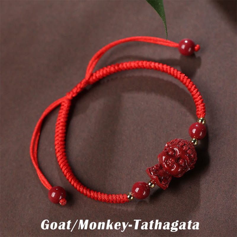 Buddha Stones Chiński Zodiak Natal Budda Cynober Amulet Błogosławieństwo Bransoletka Sznurkowa