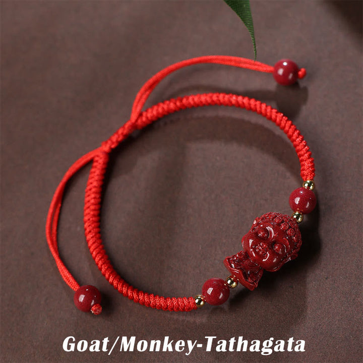 Buddha Stones Chiński Zodiak Natal Budda Cynober Amulet Błogosławieństwo Bransoletka Sznurkowa