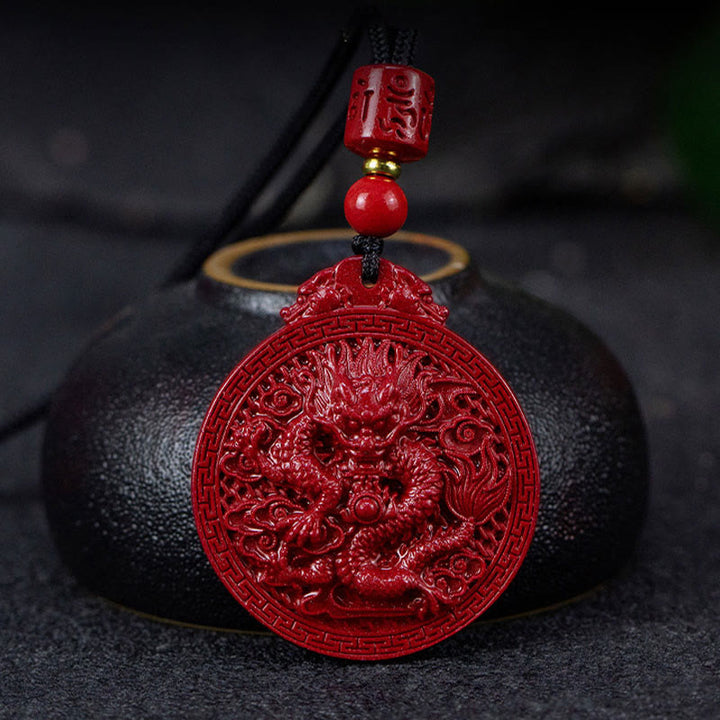 Buddha Stones Rok Smoka Naturalny Cynobrowy Naszyjnik Ochronny Smoka Wisiorek