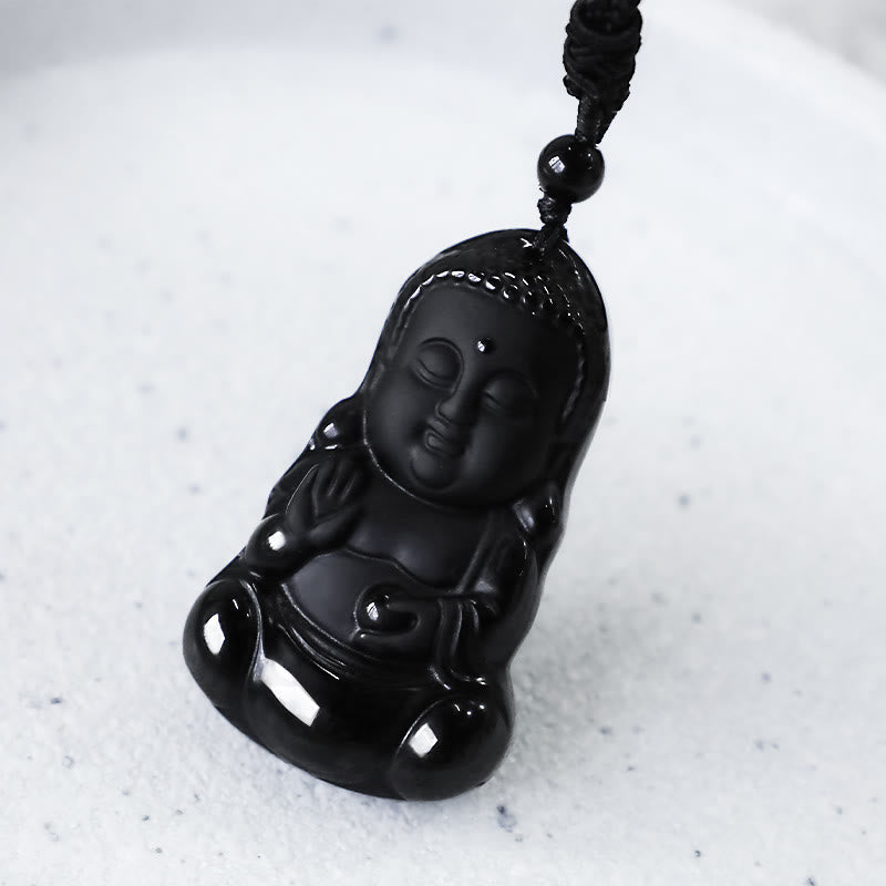 Buddha Stones Naturalny Czarny Kryształ Obsydianu Budda Siła Ochrona Amulet Szczęśliwy Talizman Wisiorek Naszyjnik - image 7