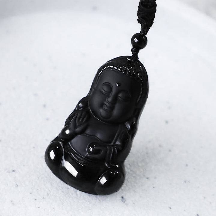 Buddha Stones Naturalny Czarny Kryształ Obsydianu Budda Siła Ochrona Amulet Szczęśliwy Talizman Wisiorek Naszyjnik - image 7