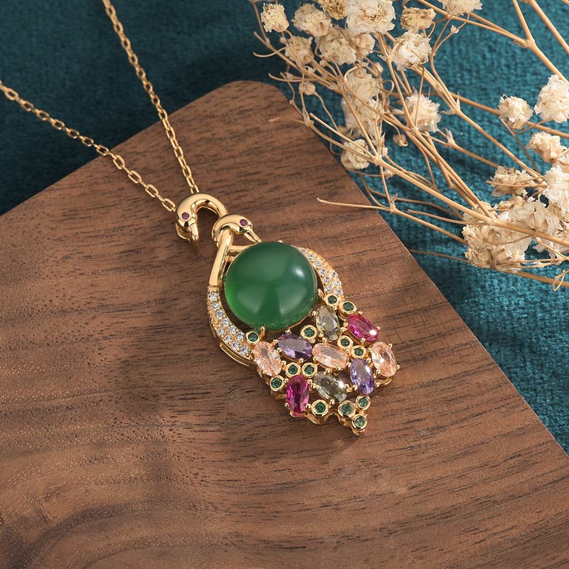 Naszyjnik z Buddha Stones Cyan Jade Success Chain Pendant