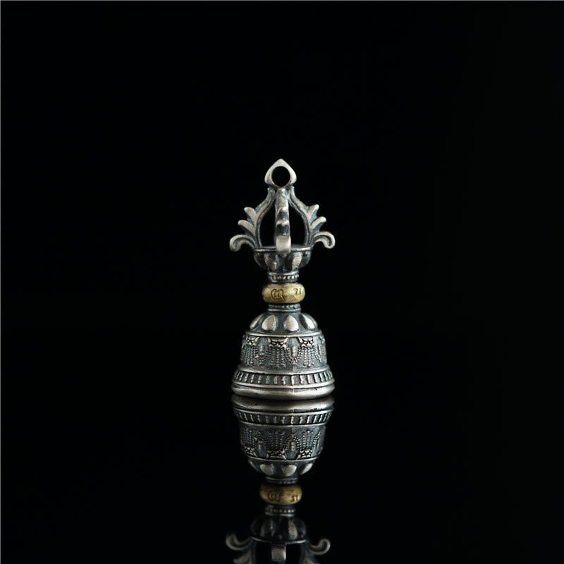 Buddha Stones Tybet 925 Srebro Sterlingowe Om Mani Padme Hum Dorje Dzwon Wadżra Grawerowany Oświecenie Wisiorek Dekoracja Wisząca
