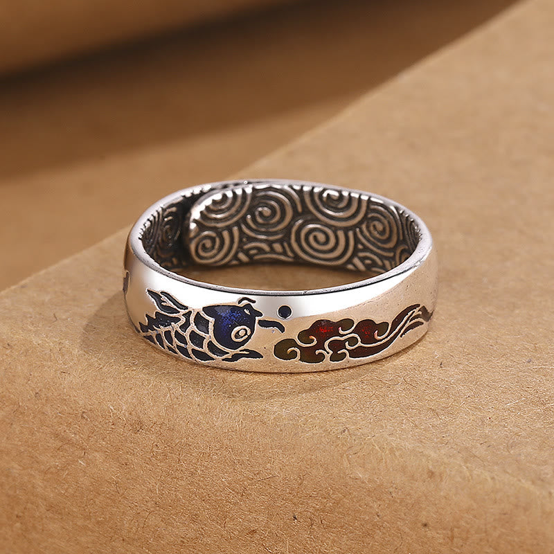 Buddha Stones Koi Ryba Pomyślny Projekt Chmury Szczęście Bogactwo Pierścień