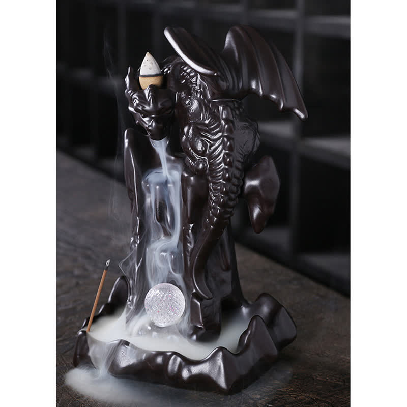 Nordic Dragon Ceramic Backflow Smoke Fountain Medytacja Uzdrawiająca Kadzielnica Dekoracja Kula Led