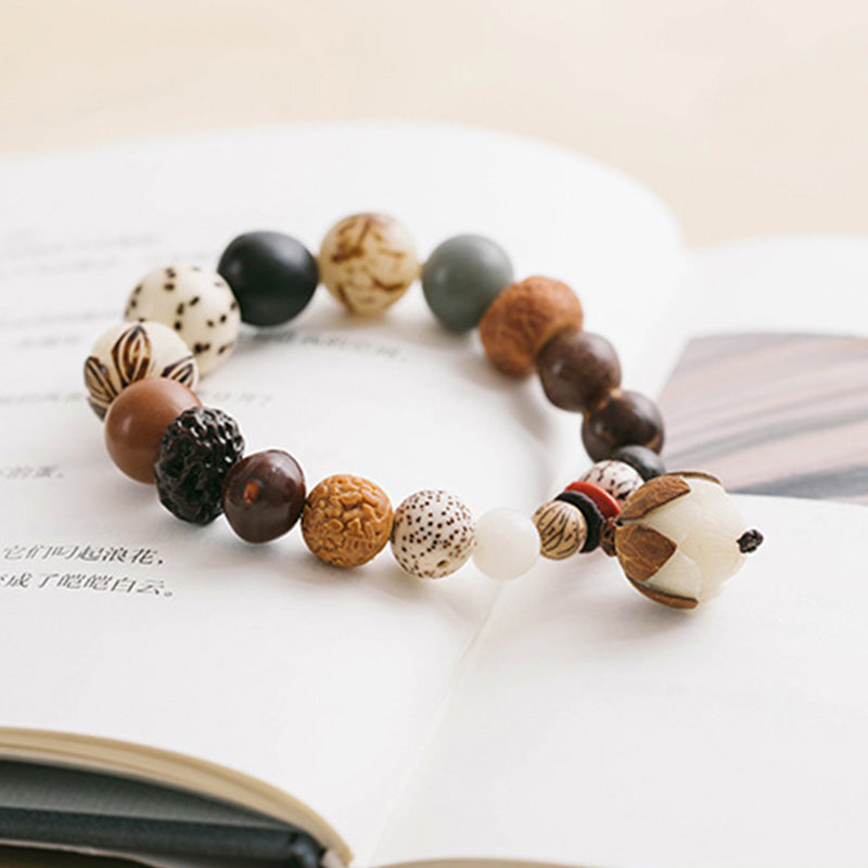 Buddha Stones Bodhi Nasiona Lotosu Mądrość Spokój Bransoletka Mala Na Nadgarstek