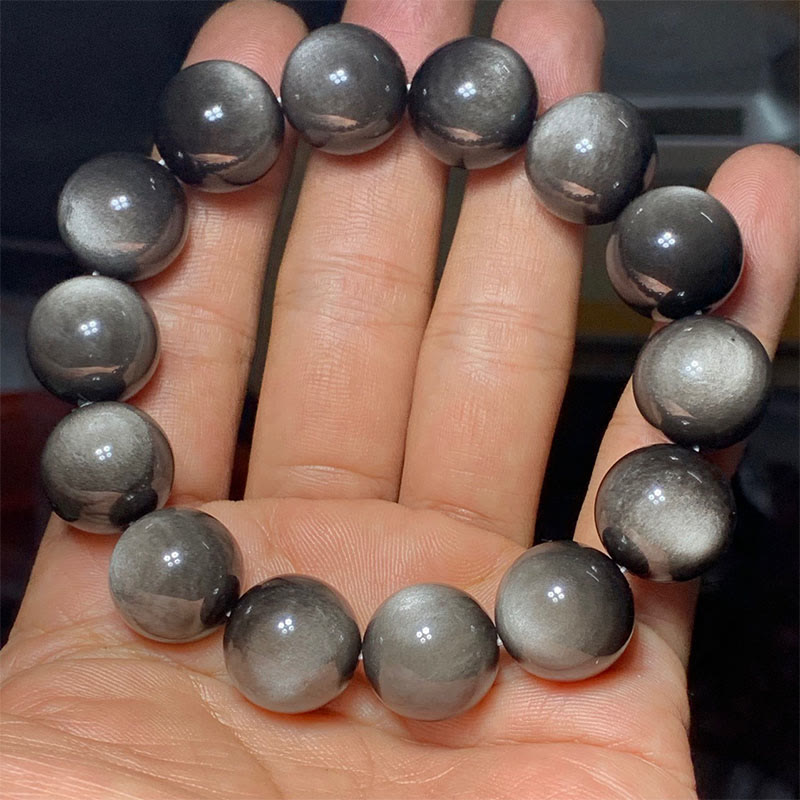 Bransoletka ochronna z naturalnego obsydianu i Buddha Stones w kolorze srebra