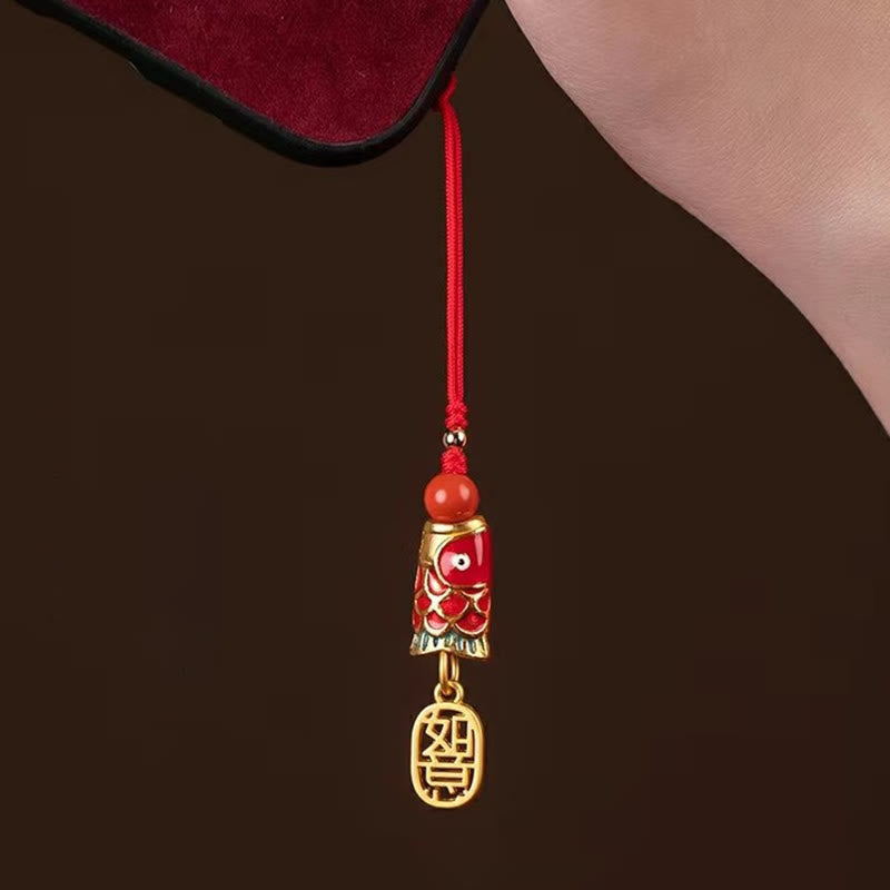 Buddha Stones Koi Ryba Cynober Przyciągający Bogactwo Życzenie Ruyi Urok Szczęścia Telefon Wiszący Dekoracja