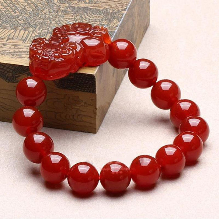 Buddha Stones Bransoletka z czerwonego agatu Lucky Pixiu Bogactwo Szczęście