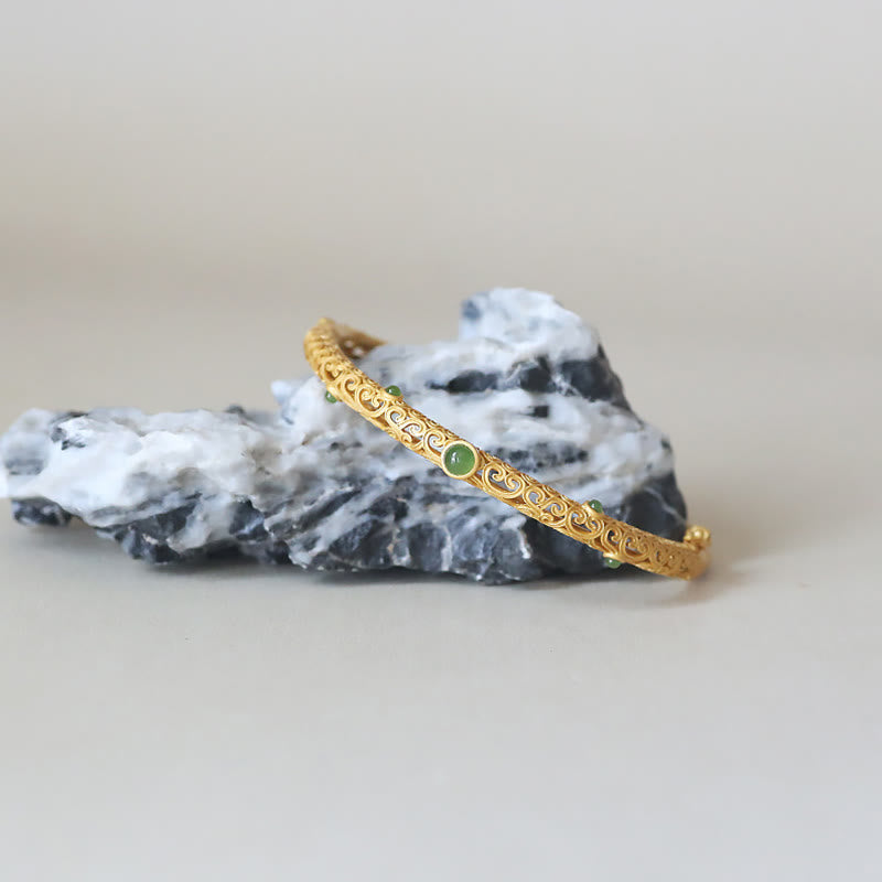 Buddha Stones Cyjan Jade Miedź Pomyślne Chmury Spokojna Uzdrawiająca Bransoletka Bangle