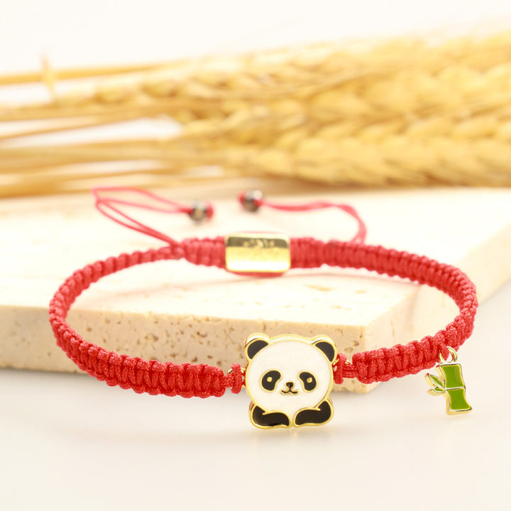 Buddha Stones Tybetańskie Ręcznie Robione Panda Bambusowa Bransoletka Na Szczęście Czerwony Sznurek