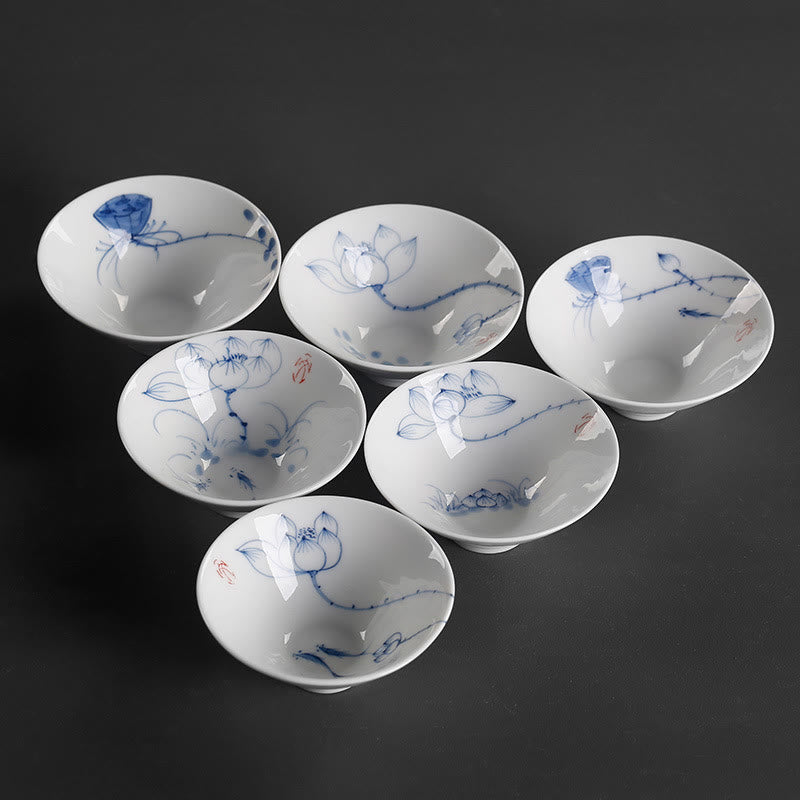 Buddha Stones Vintage Śliwkowa Orchidea Bambus Chryzantema Lotos Ryba Koi Ceramiczna Filiżanka Kung Fu Filiżanki do Herbaty